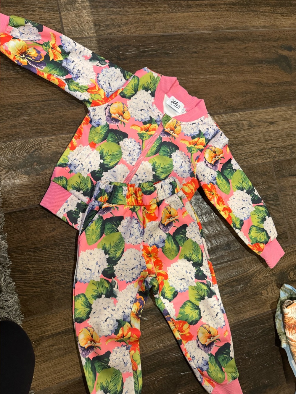 Lola + The Boys Floral Kids Matching Set - Pink and Green size 2
